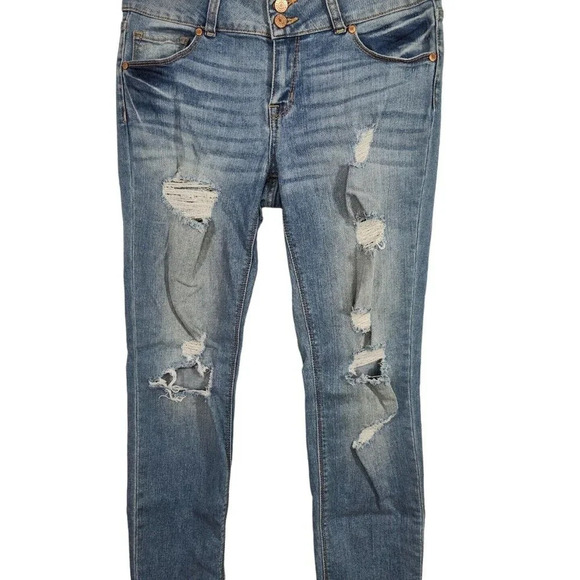 Refuge Ripped Skinny Jeans Denim Women Size 8 Blue Light Wash Distressed - Picture 2 of 5